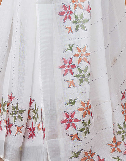 Ready To Wear White Printed Cotton Saree