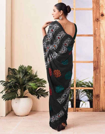 Ready To Wear Black Printed Chanderi Saree