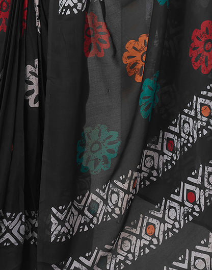 Ready To Wear Black Printed Chanderi Saree