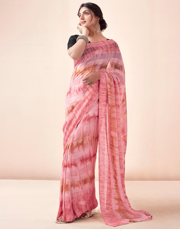 Light Pink Georgette Printed Ready to Wear Saree