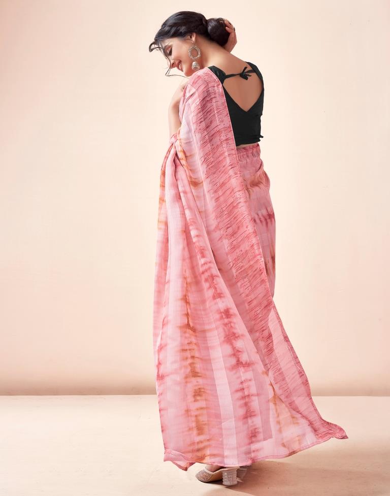 Light Pink Georgette Printed Ready to Wear Saree