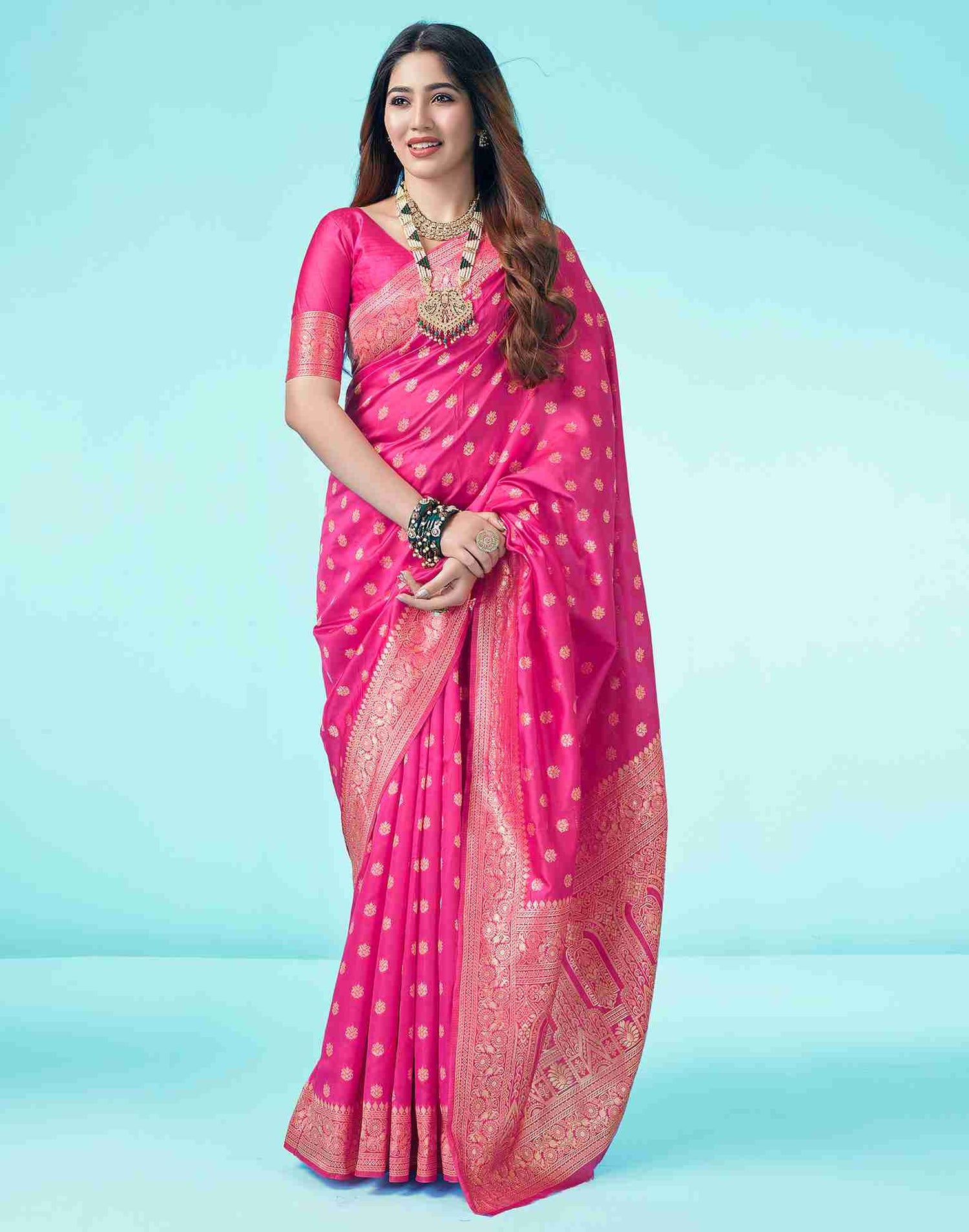 Rani Pink Jacquard Silk Saree