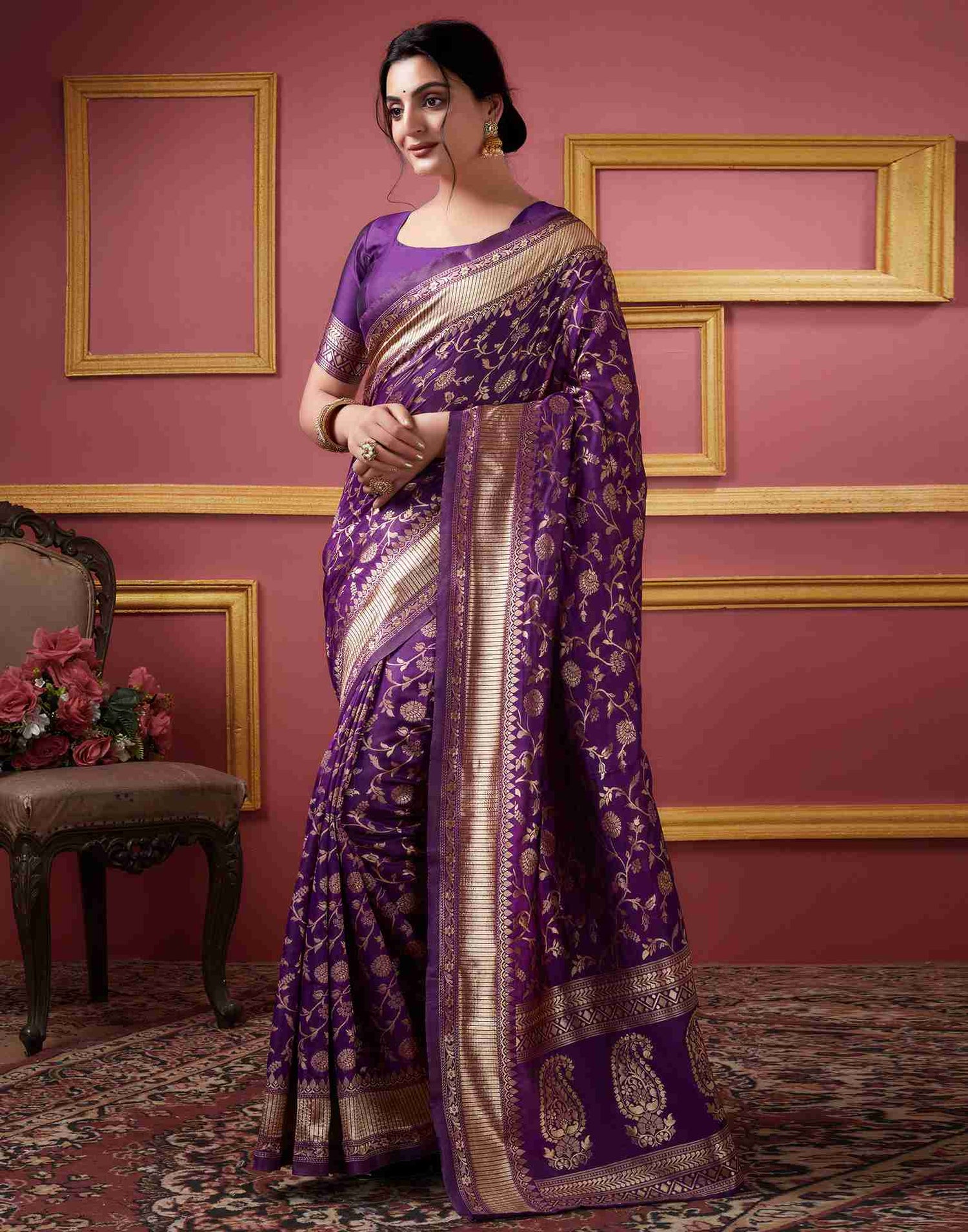 Dark Purple Banarasi Silk Saree