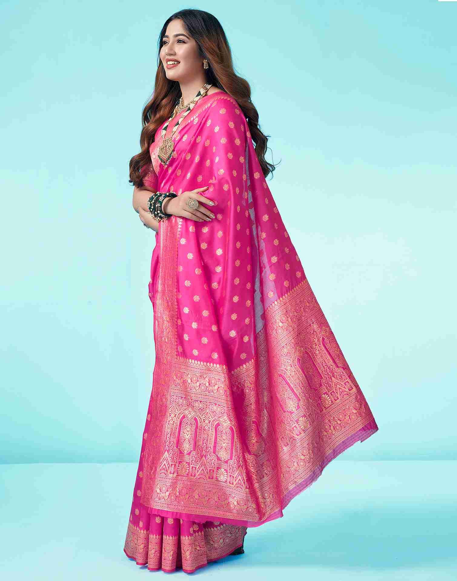 Rani Pink Jacquard Silk Saree