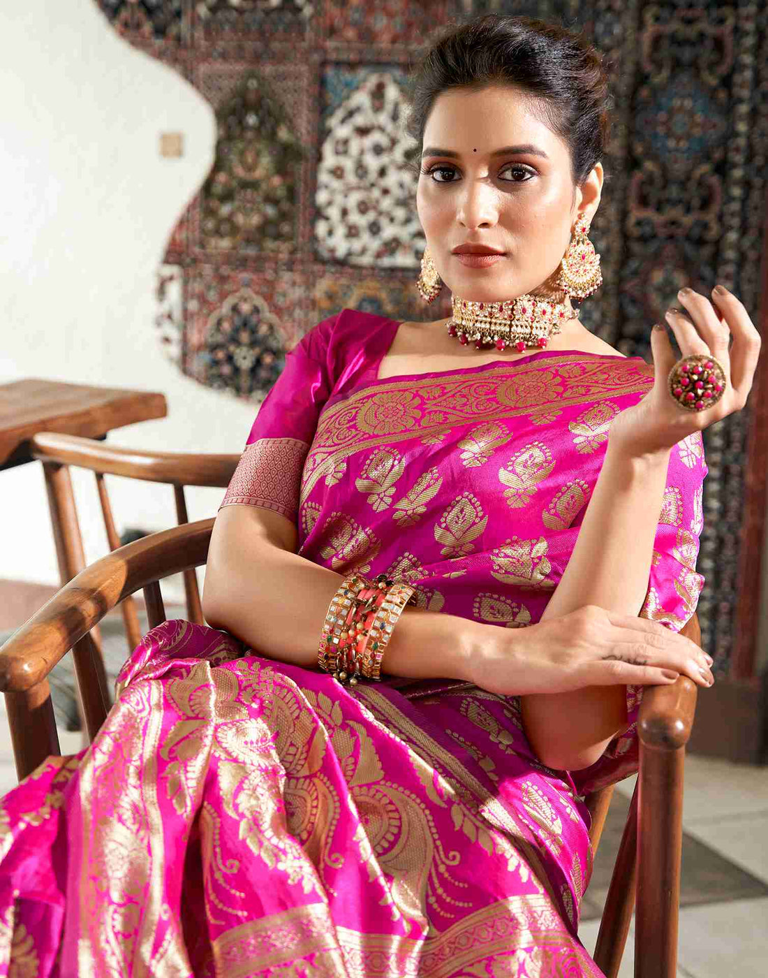 Rani Pink Silk Woven Banarasi Saree