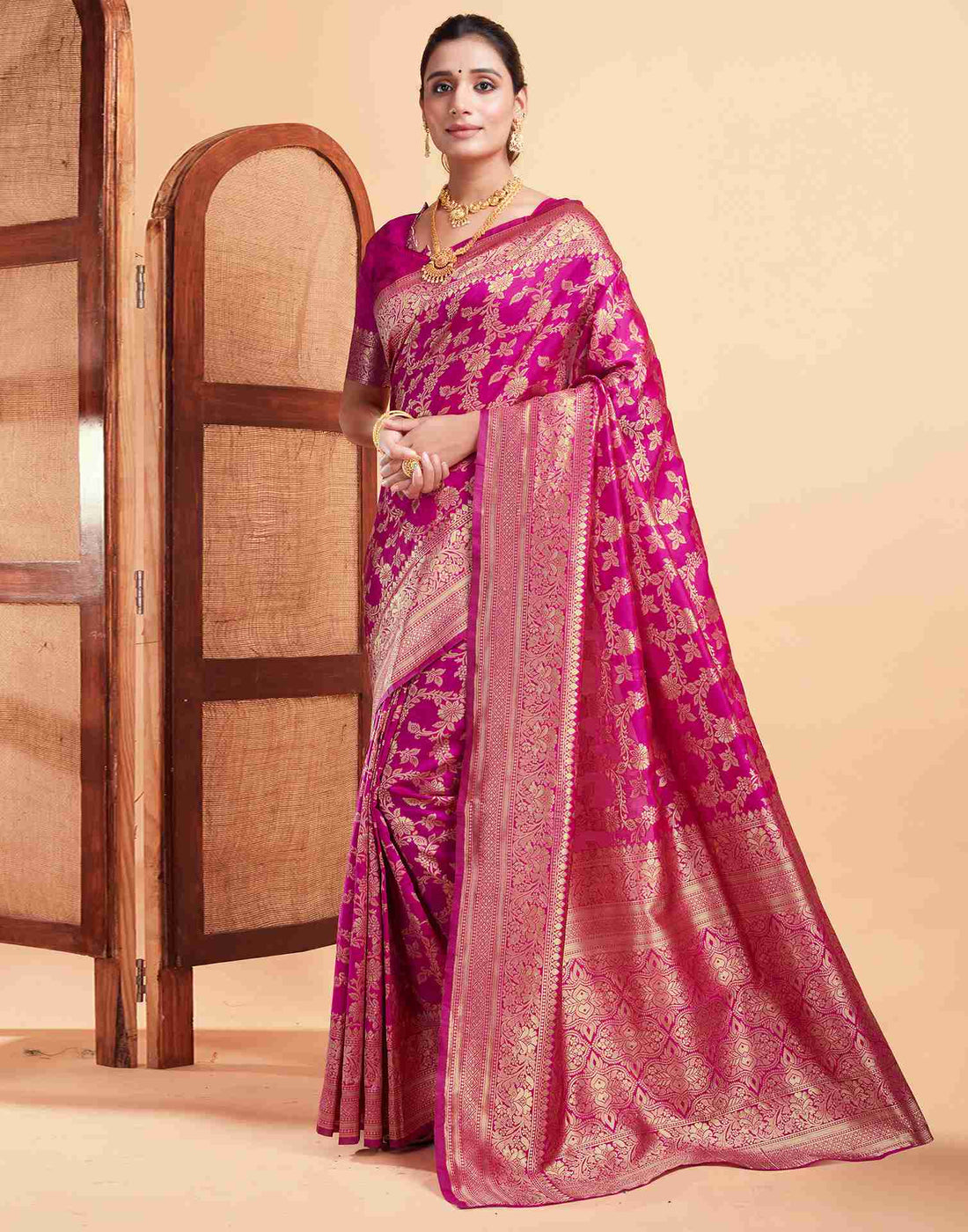 Magenta Banarasi Silk Woven Saree