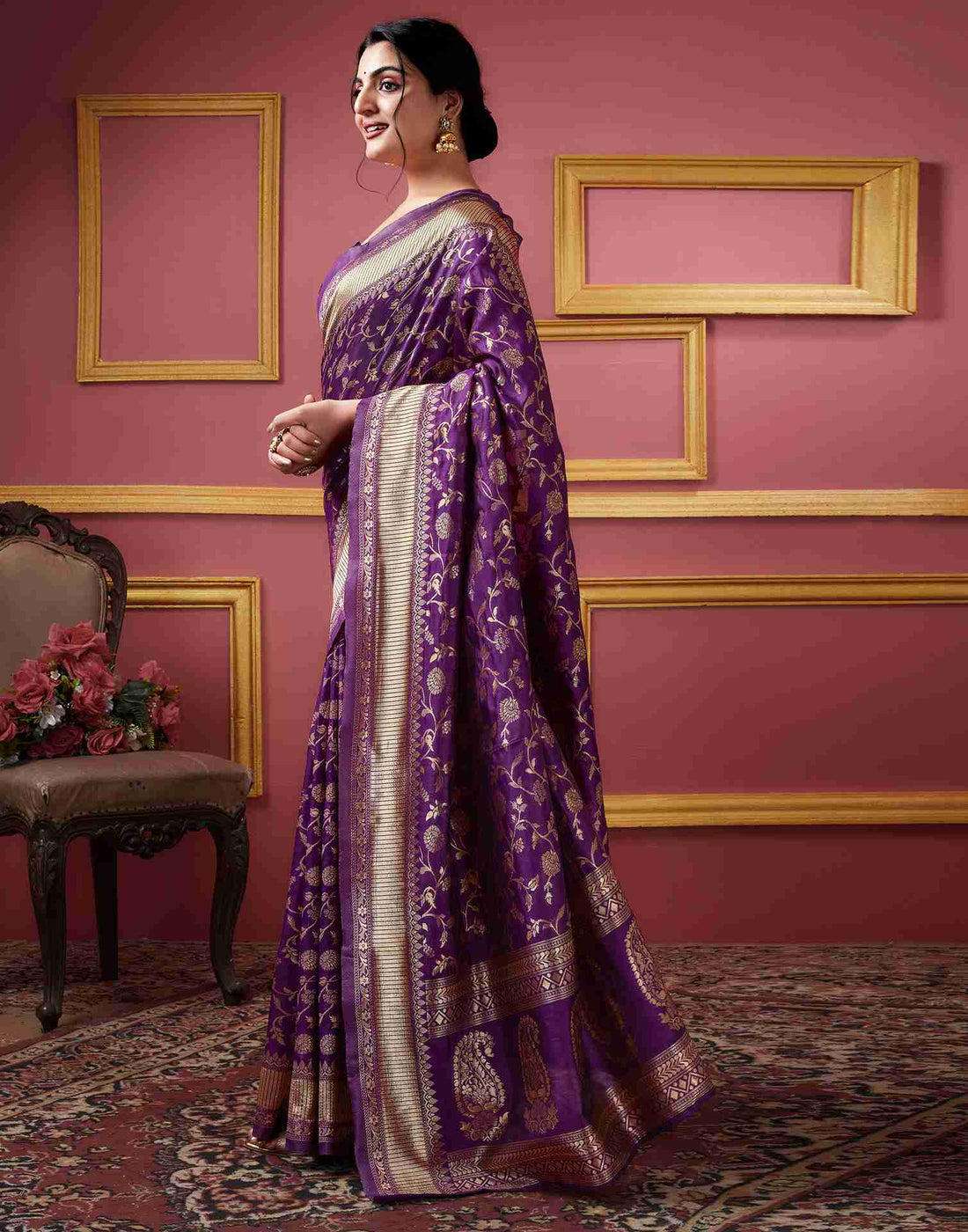 Dark Purple Banarasi Silk Saree