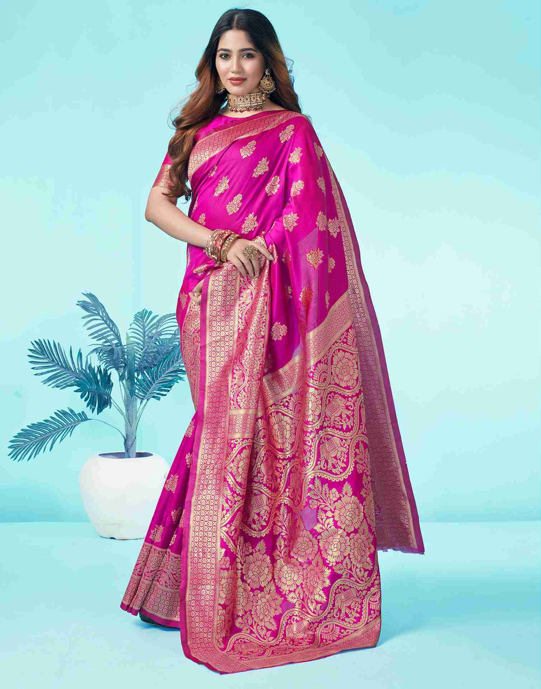 Rani Pink Jacquard Silk Saree