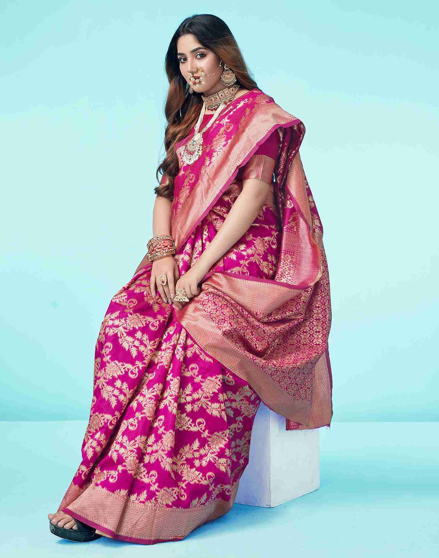 Rani Pink Banarasi Silk Saree