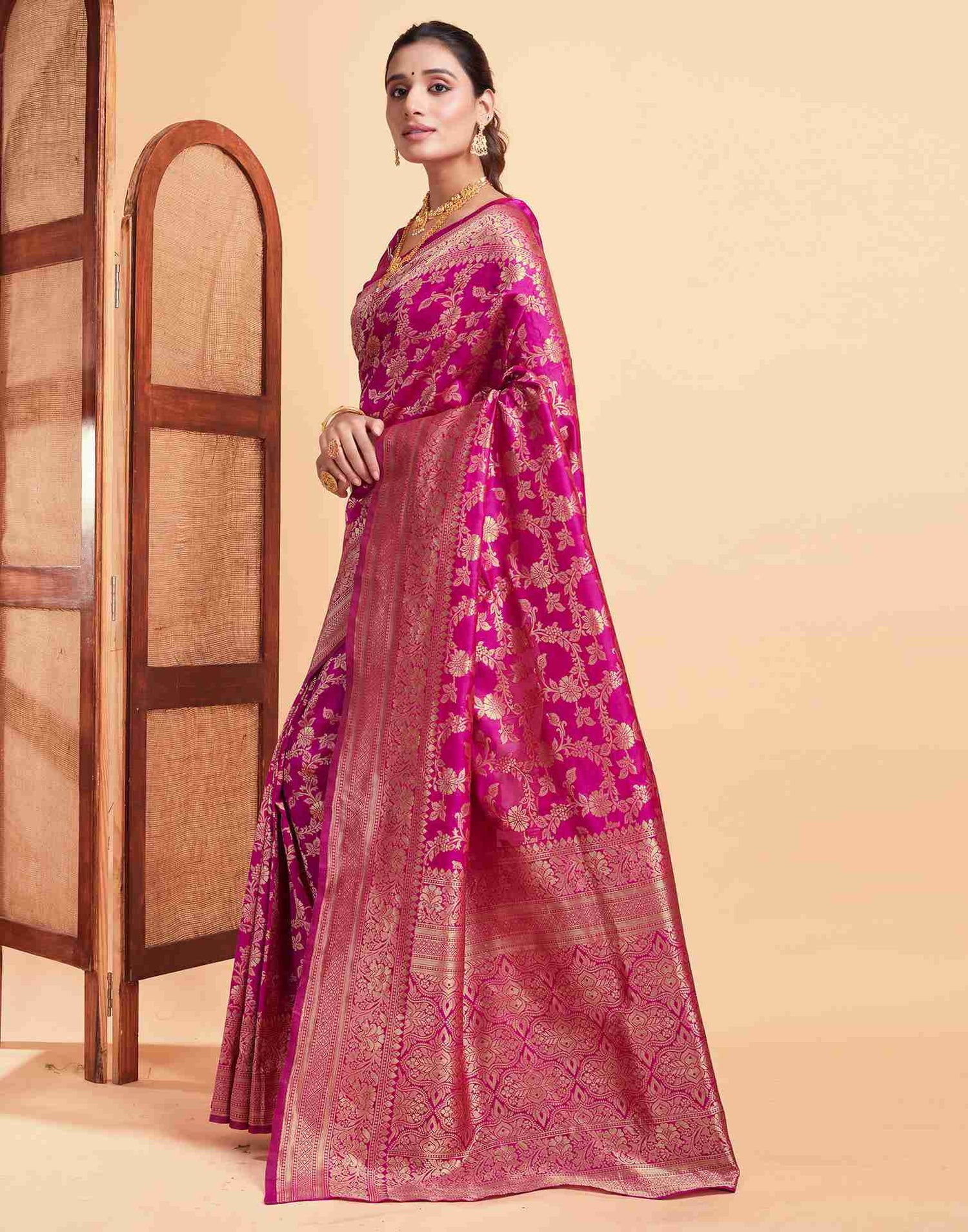 Pink Banarasi Silk Woven Saree