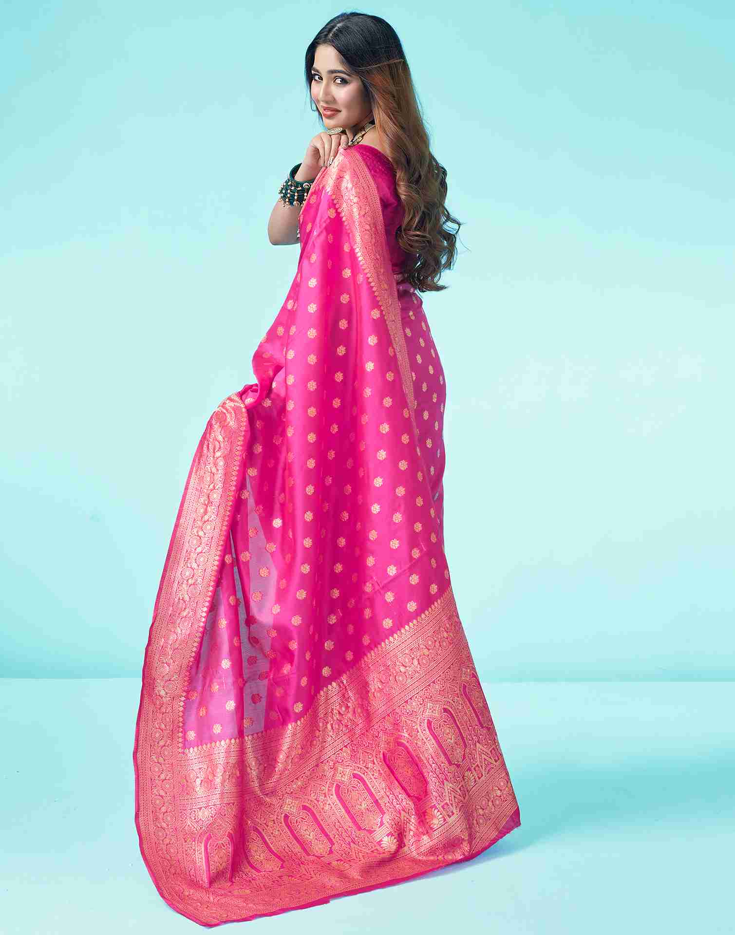 Rani Pink Jacquard Silk Saree