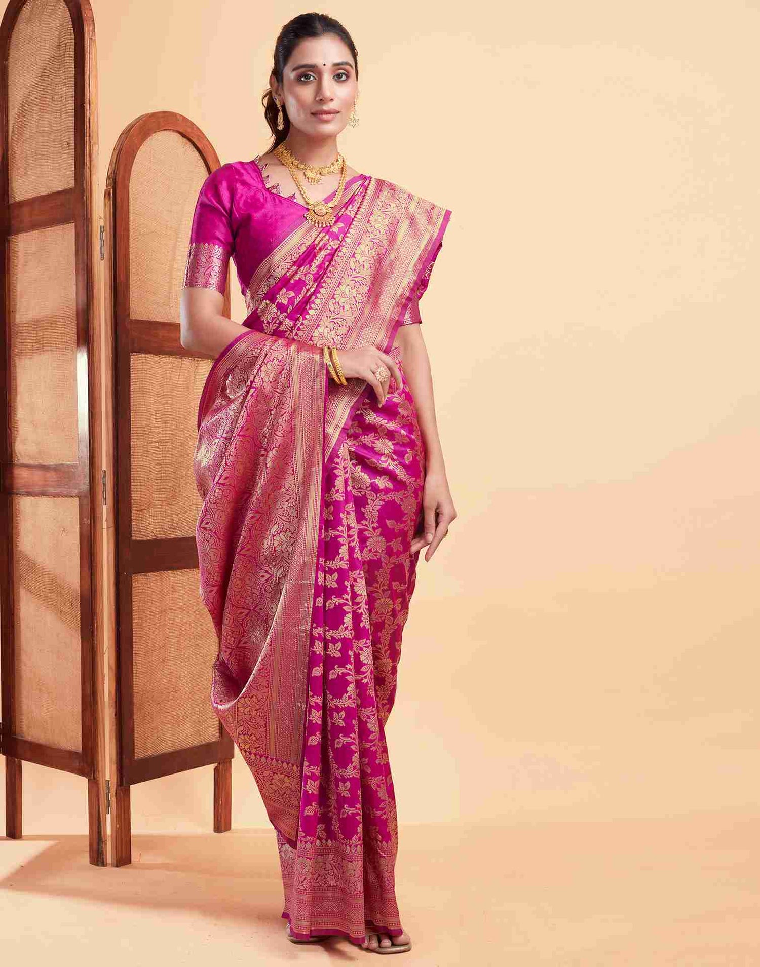 Pink Banarasi Silk Woven Saree