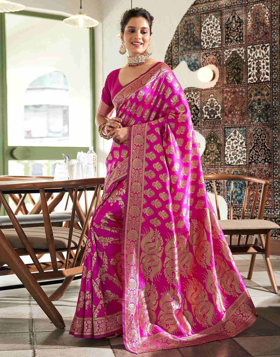 Rani Pink Silk Woven Banarasi Saree