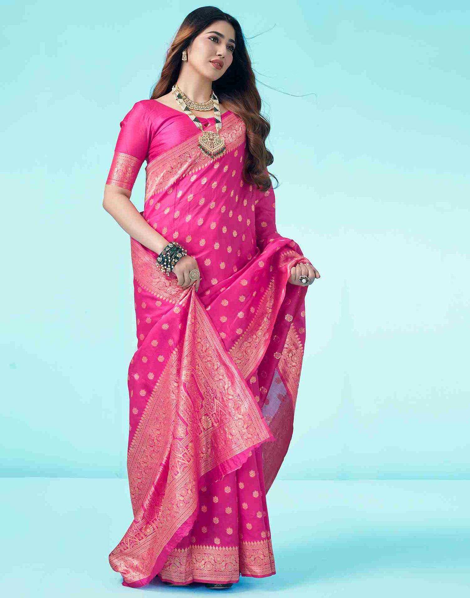 Rani Pink Jacquard Silk Saree