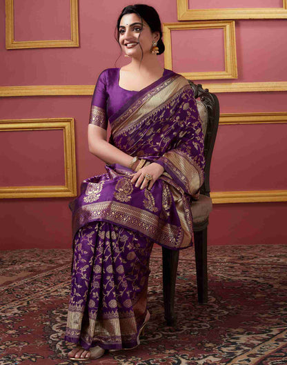 Dark Purple Banarasi Silk Saree