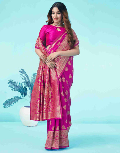 B1G1 Rani Pink Jacquard Silk Saree