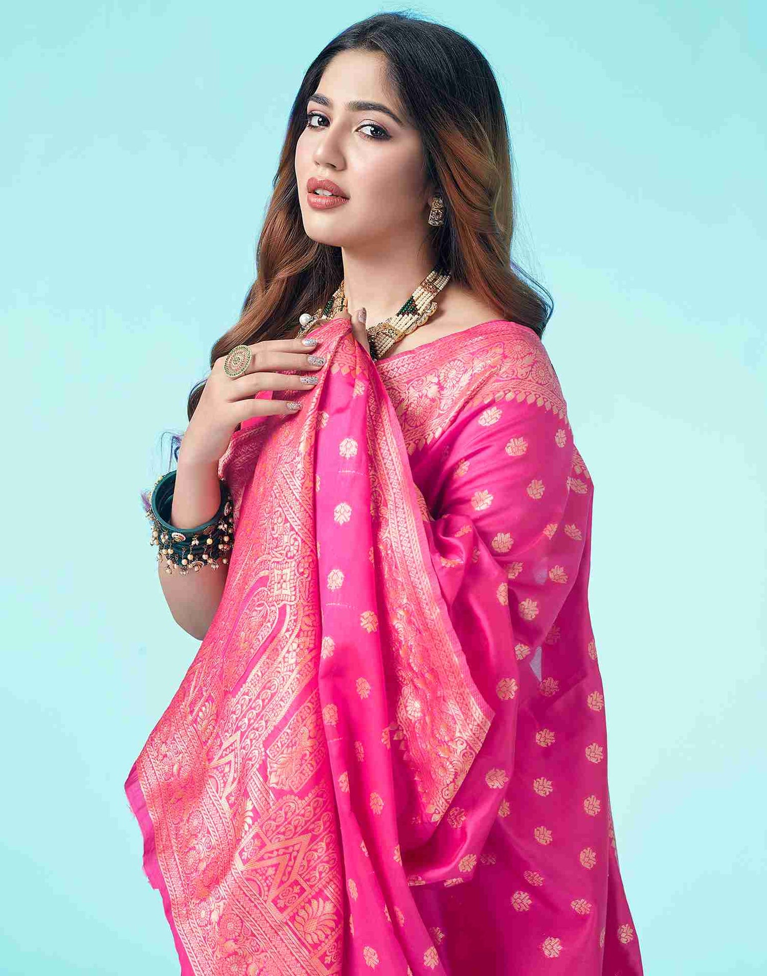 Rani Pink Jacquard Silk Saree