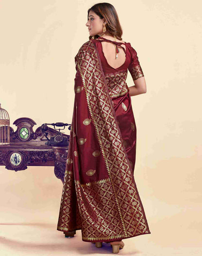 Dark Maroon Silk Woven Saree