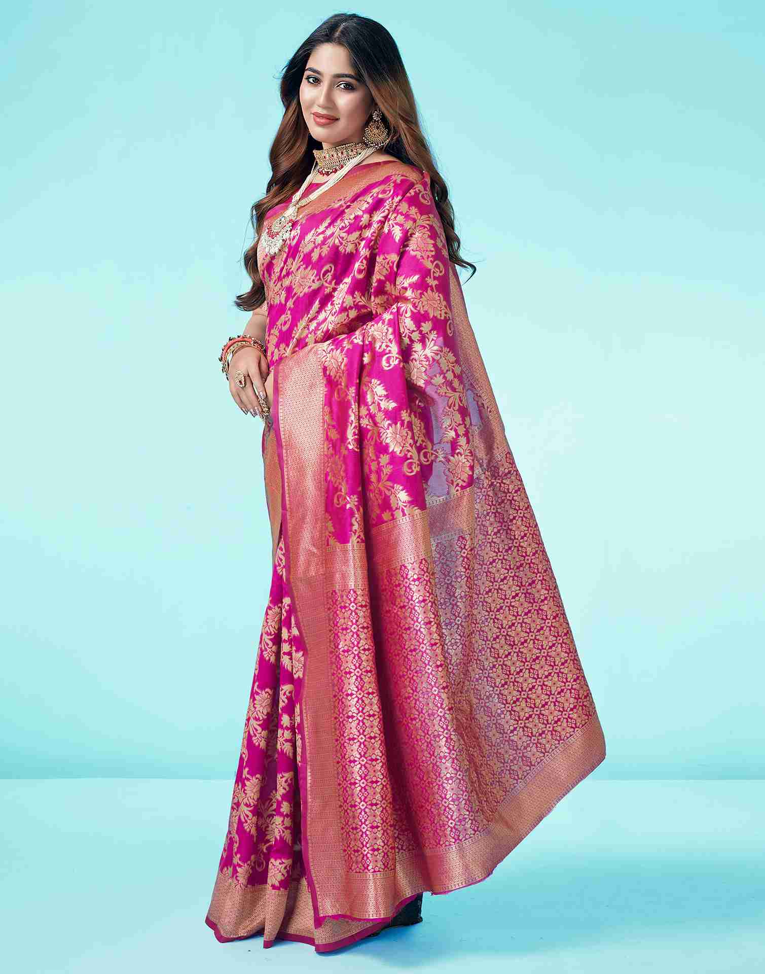 Rani Pink Banarasi Silk Saree