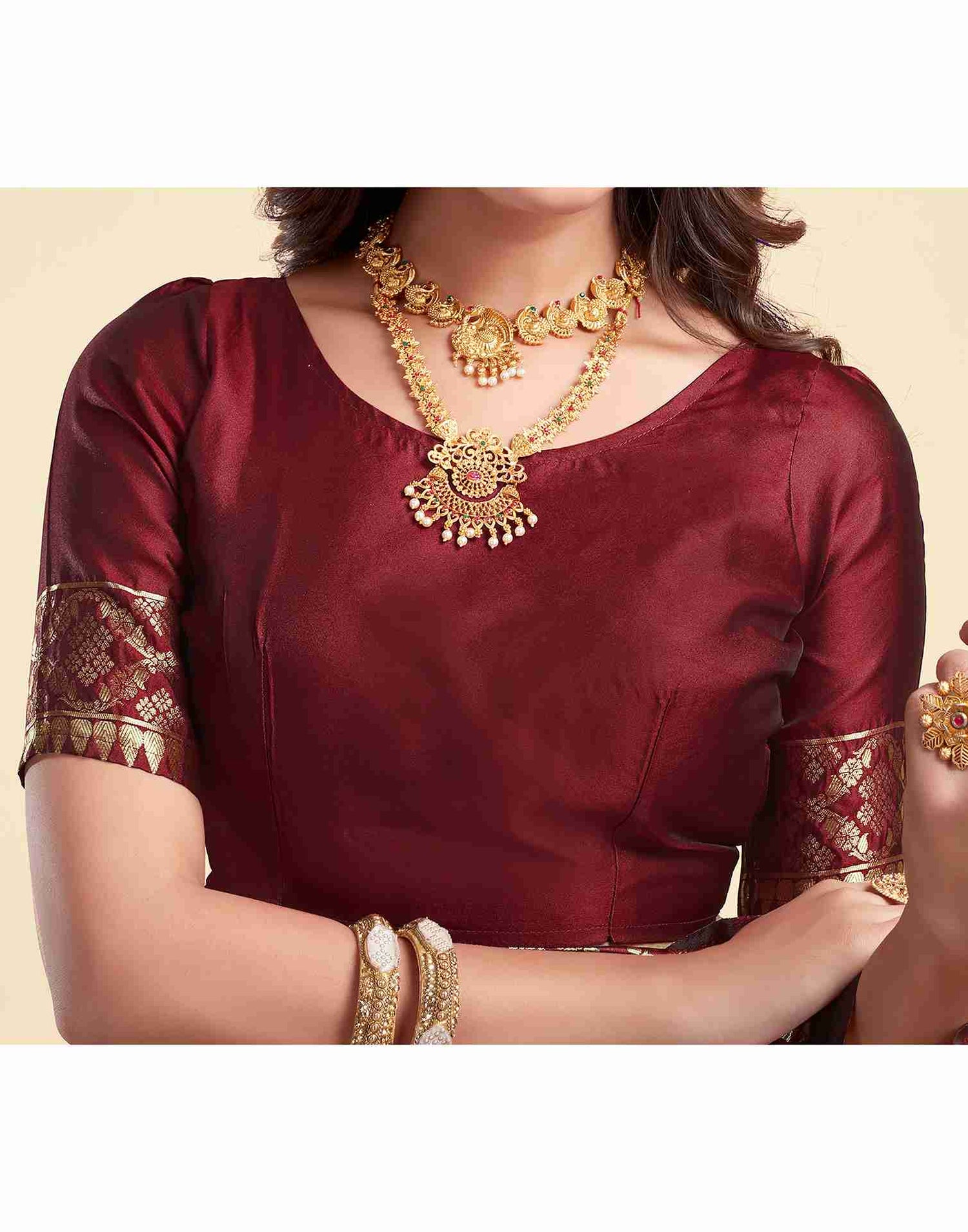 Dark Maroon Silk Woven Saree