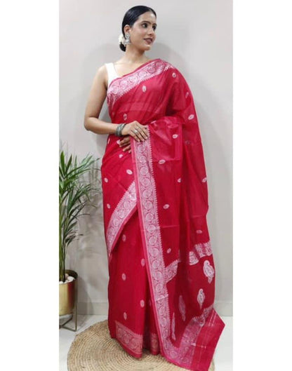 B1G1 Red Jacquard Cotton Saree