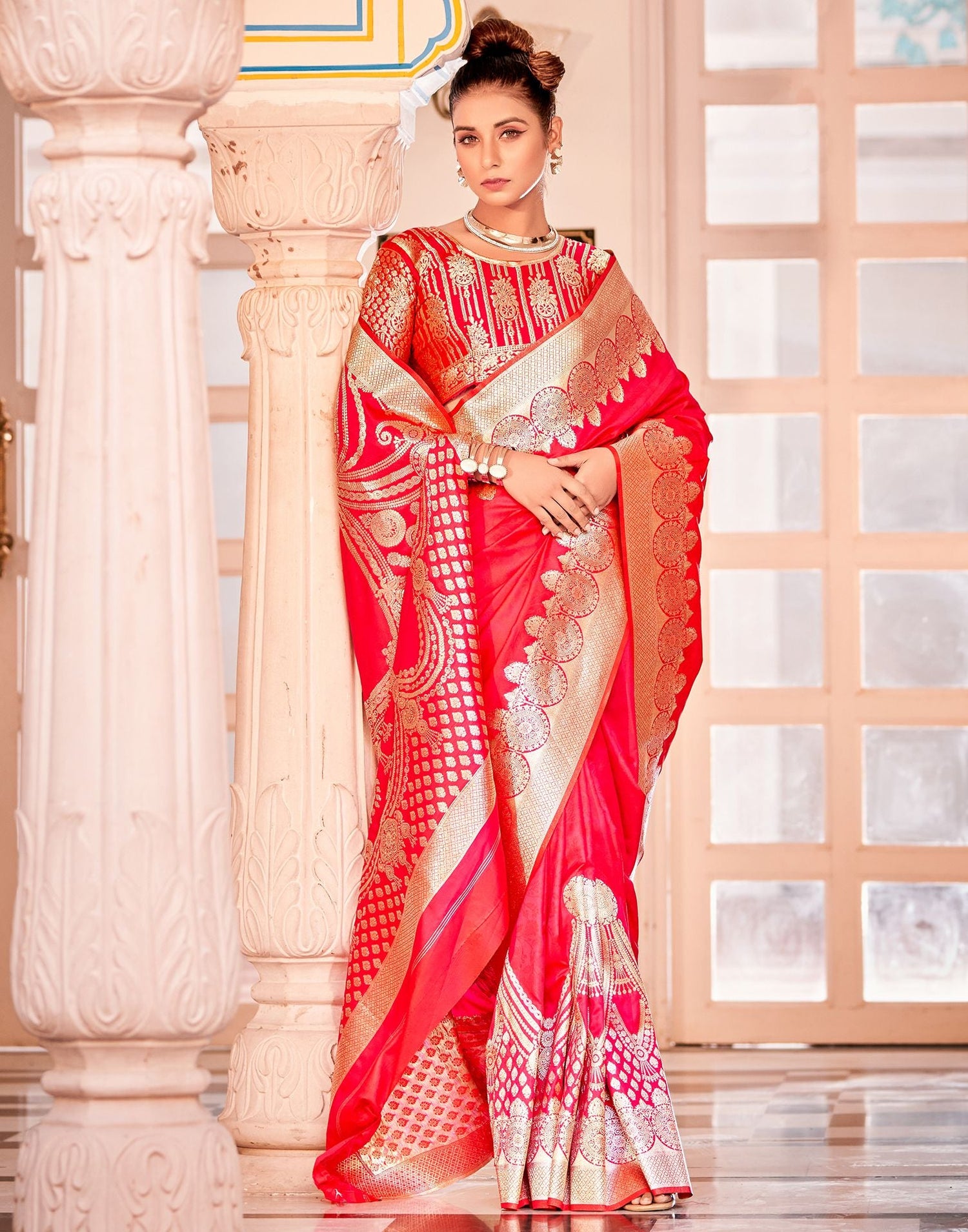 Dark Pink Silk Banarasi Saree | Leemboodi