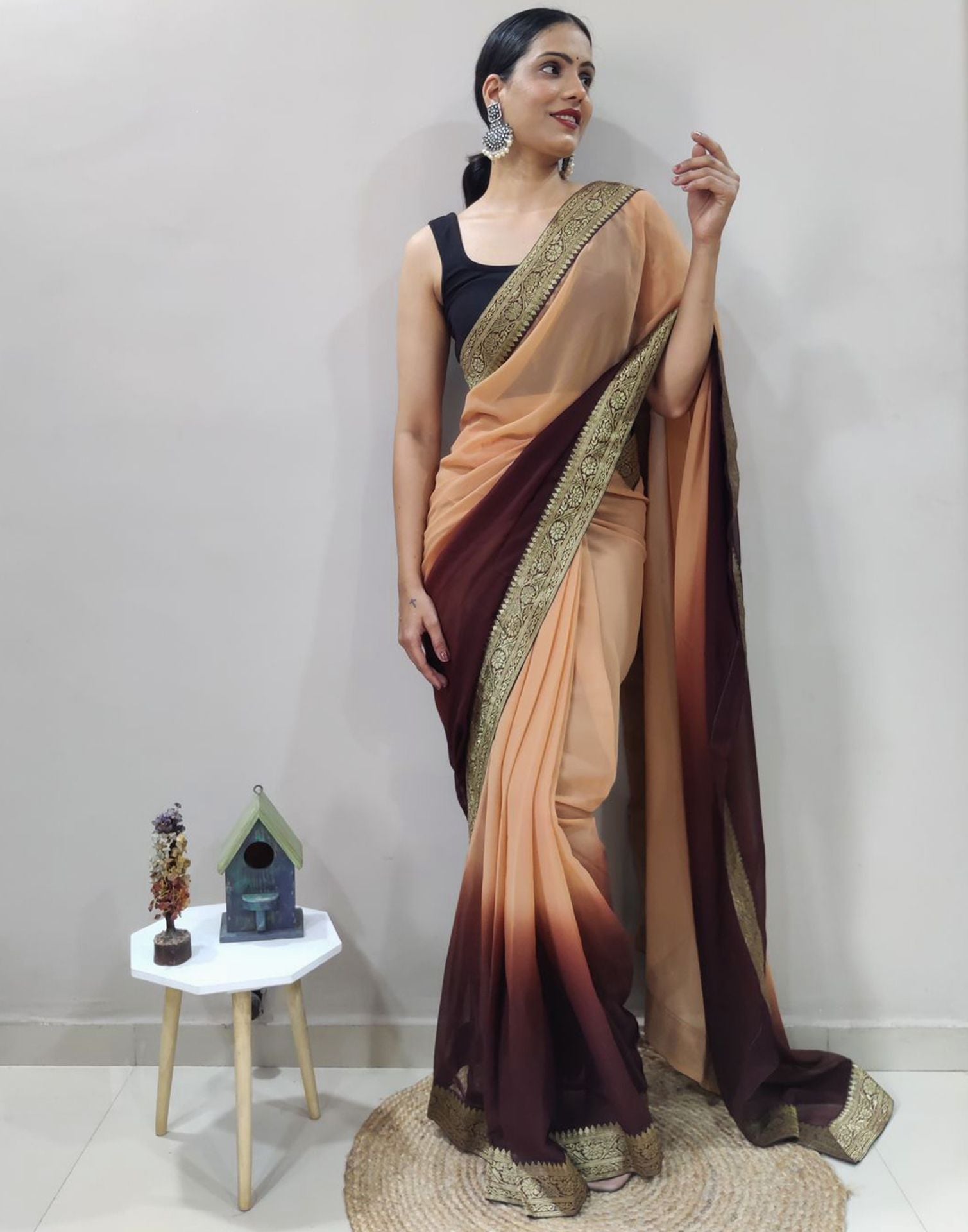 Brown Plain Saree | Sudathi