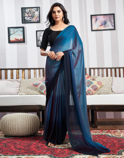 Ready to Wear Blue Chiffon Plain Dual Tone Saree