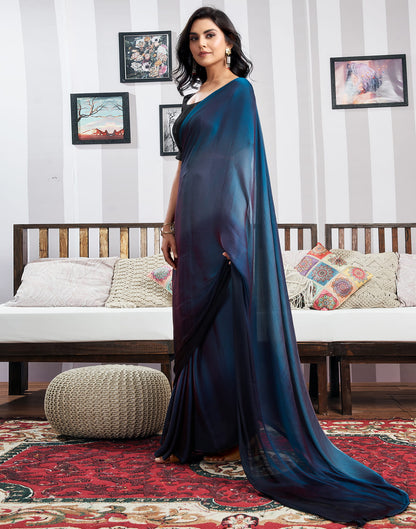 Ready to Wear Blue Chiffon Plain Dual Tone Saree