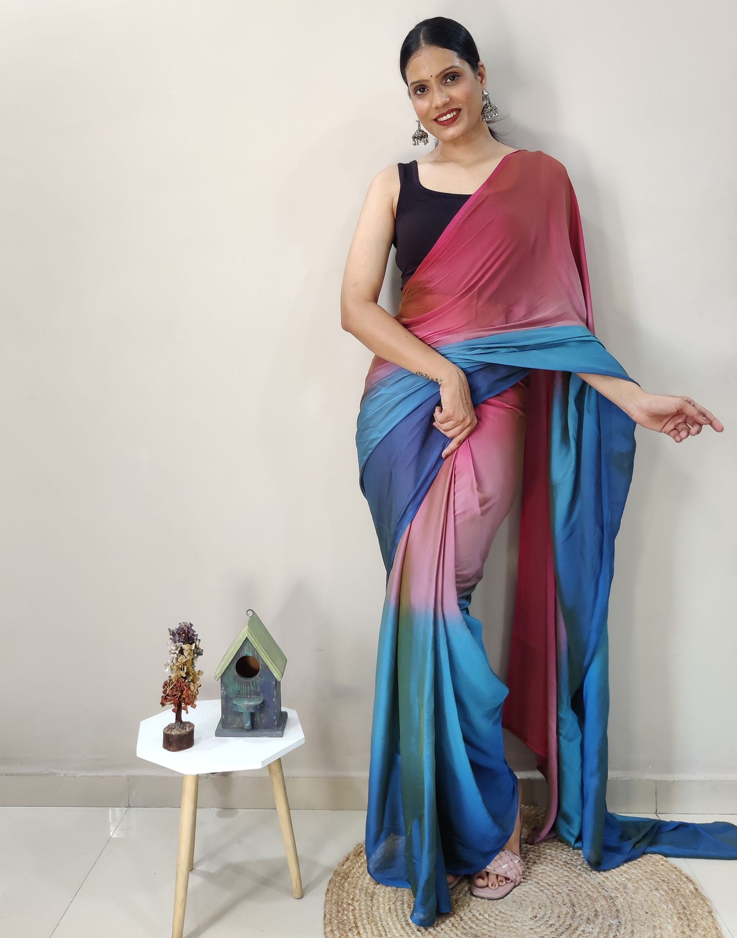 Pink Chiffon Pre-draped Saree | Sudathi