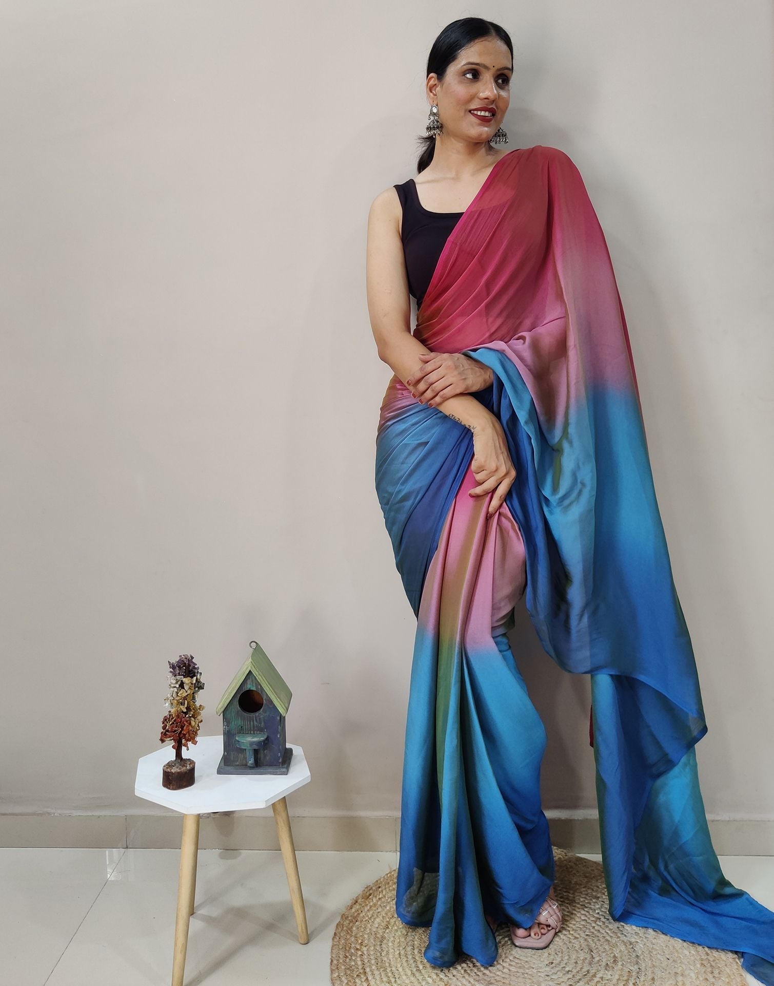 Pink Chiffon Pre-draped Saree | Sudathi