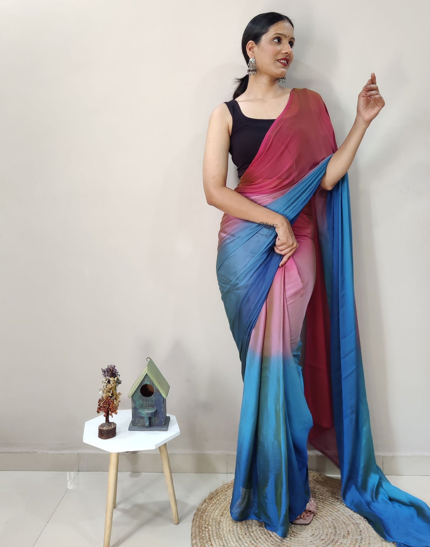 Pink Chiffon Pre-draped Saree | Sudathi