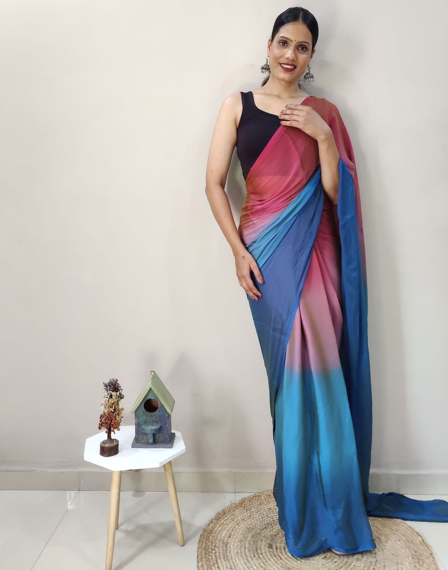 Pink Chiffon Pre-draped Saree | Sudathi