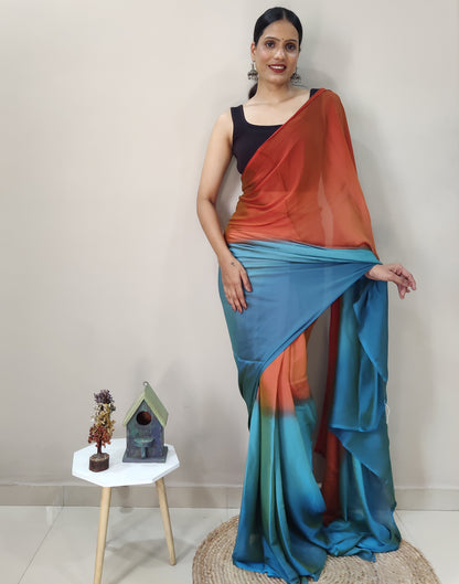 Ready to Wear Orange Chiffon Plain Dual Tone Saree