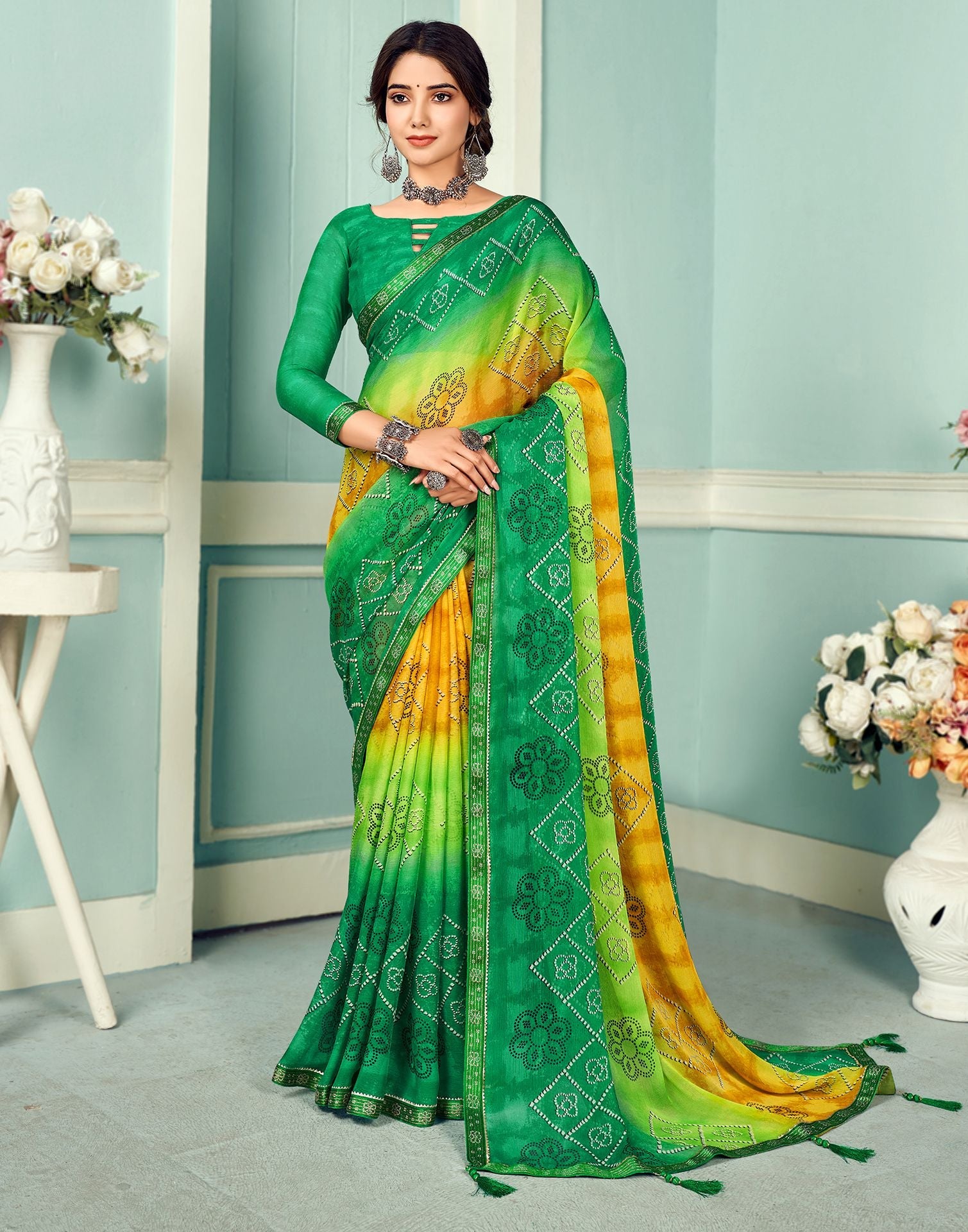 Green Bandhani Saree | Sudathi