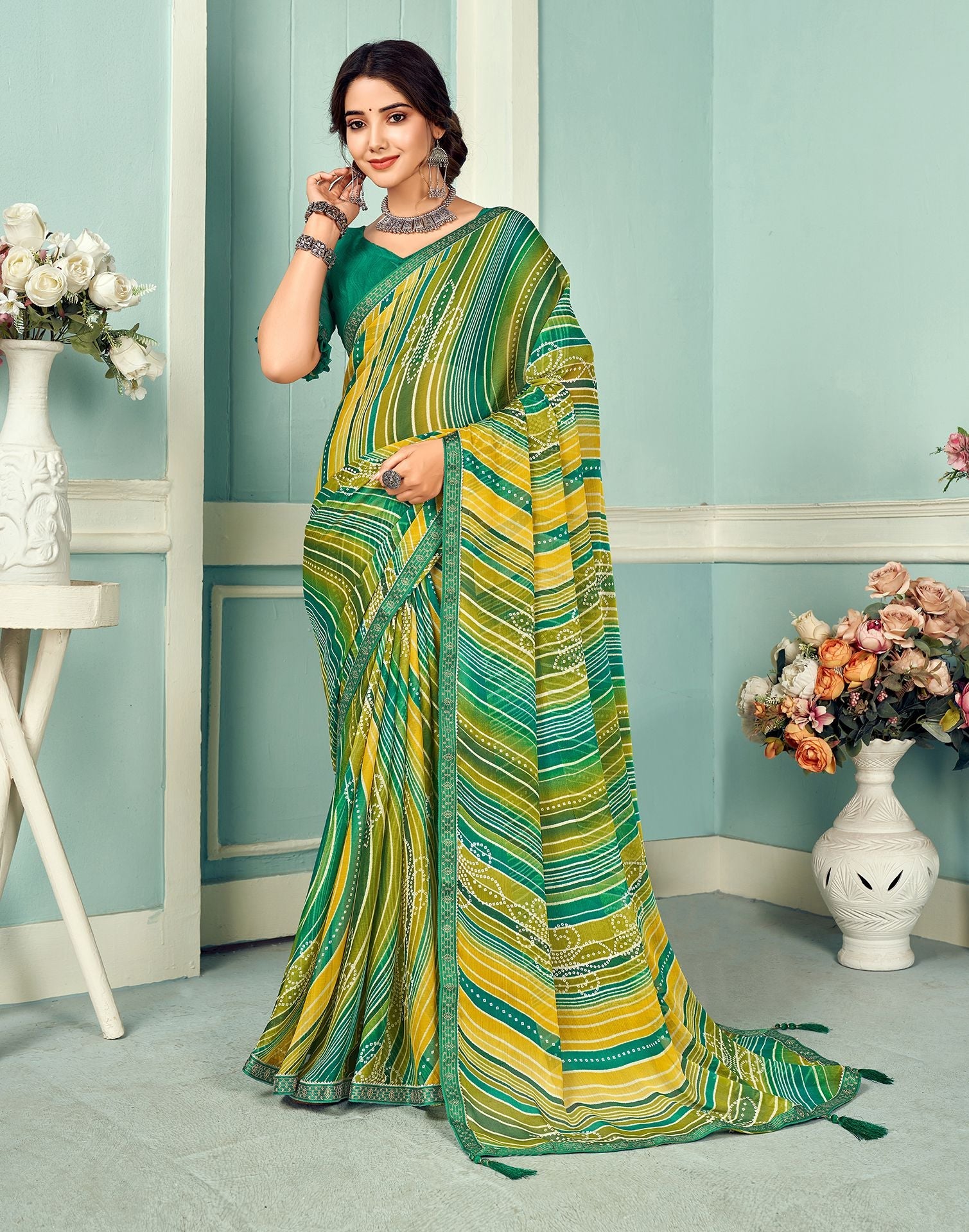 Green Printed Saree | Sudathi