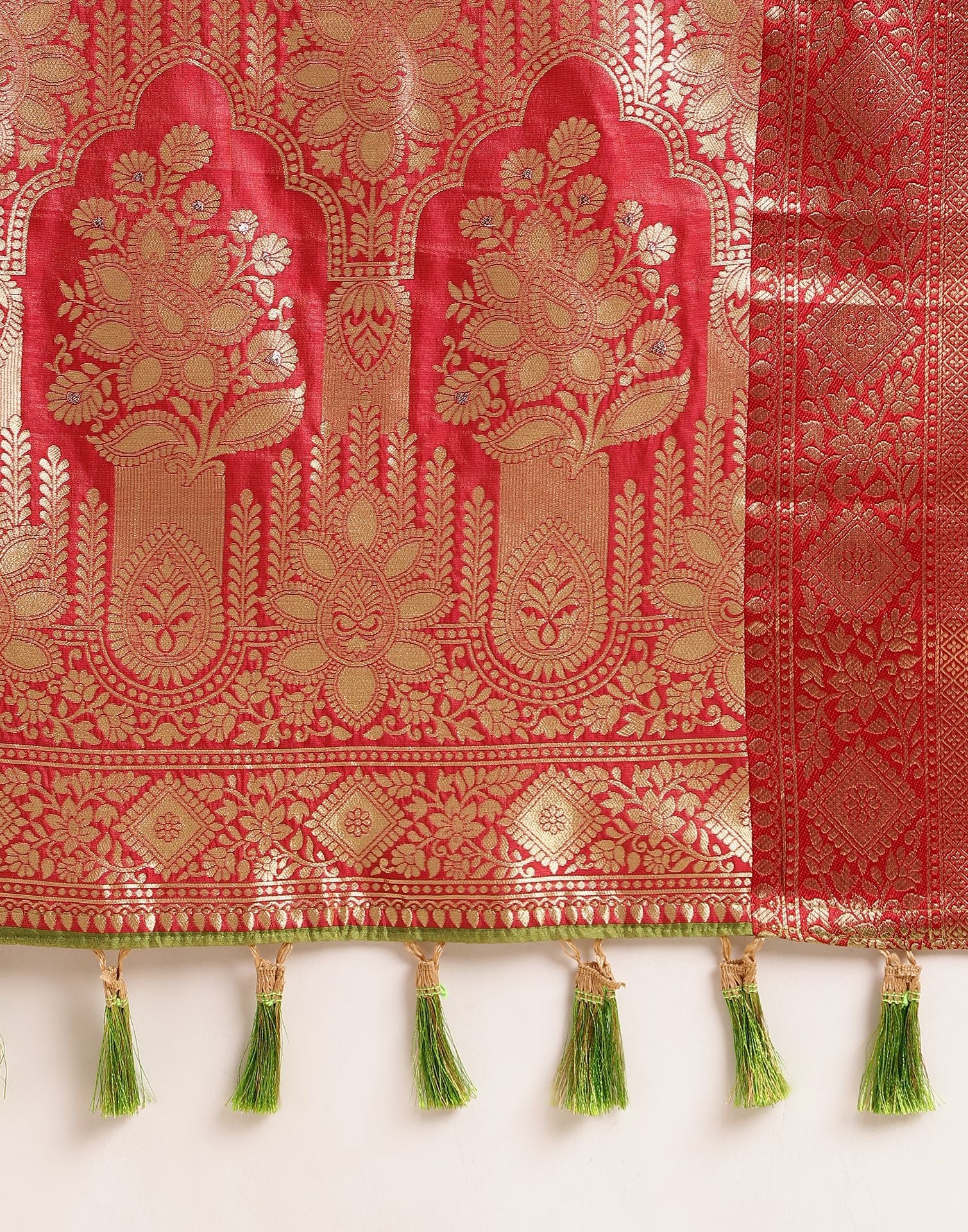 Olive Green Silk Banarasi Saree | Leemboodi