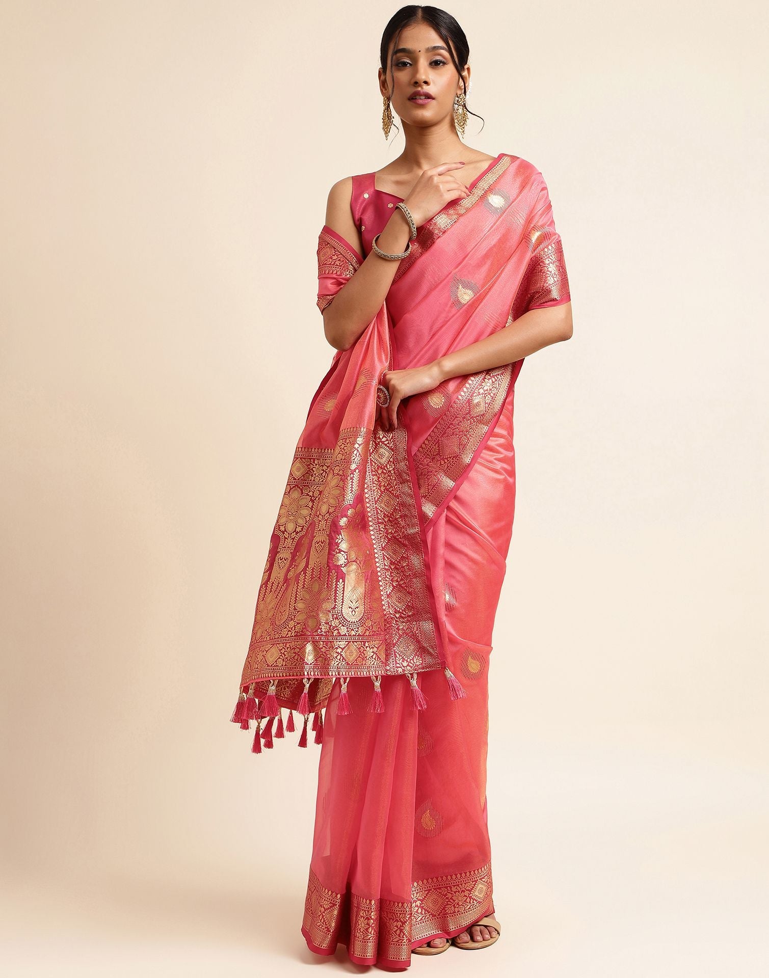 Rose Pink Silk Banarasi Saree | Leemboodi