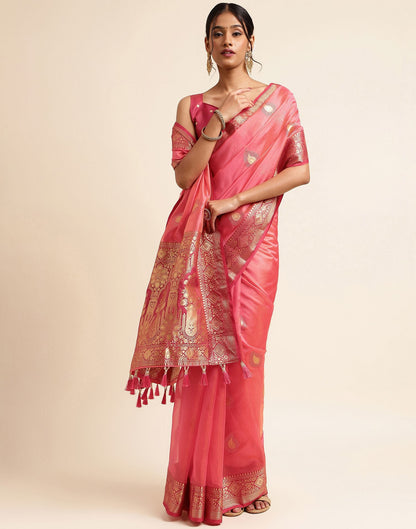 Rose Pink Silk Banarasi Saree | Leemboodi