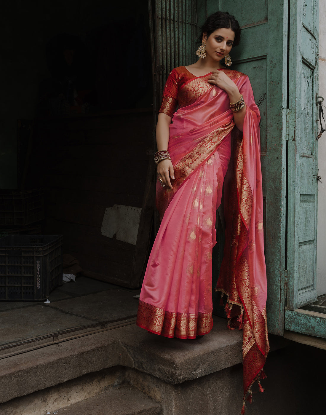 Rose Pink Silk Banarasi Saree