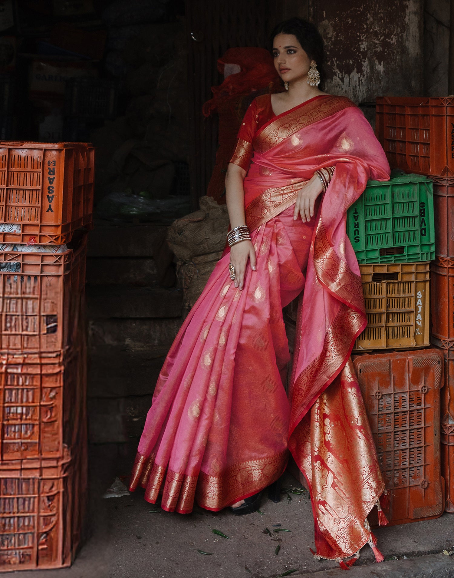 Rose Pink Silk Banarasi Saree