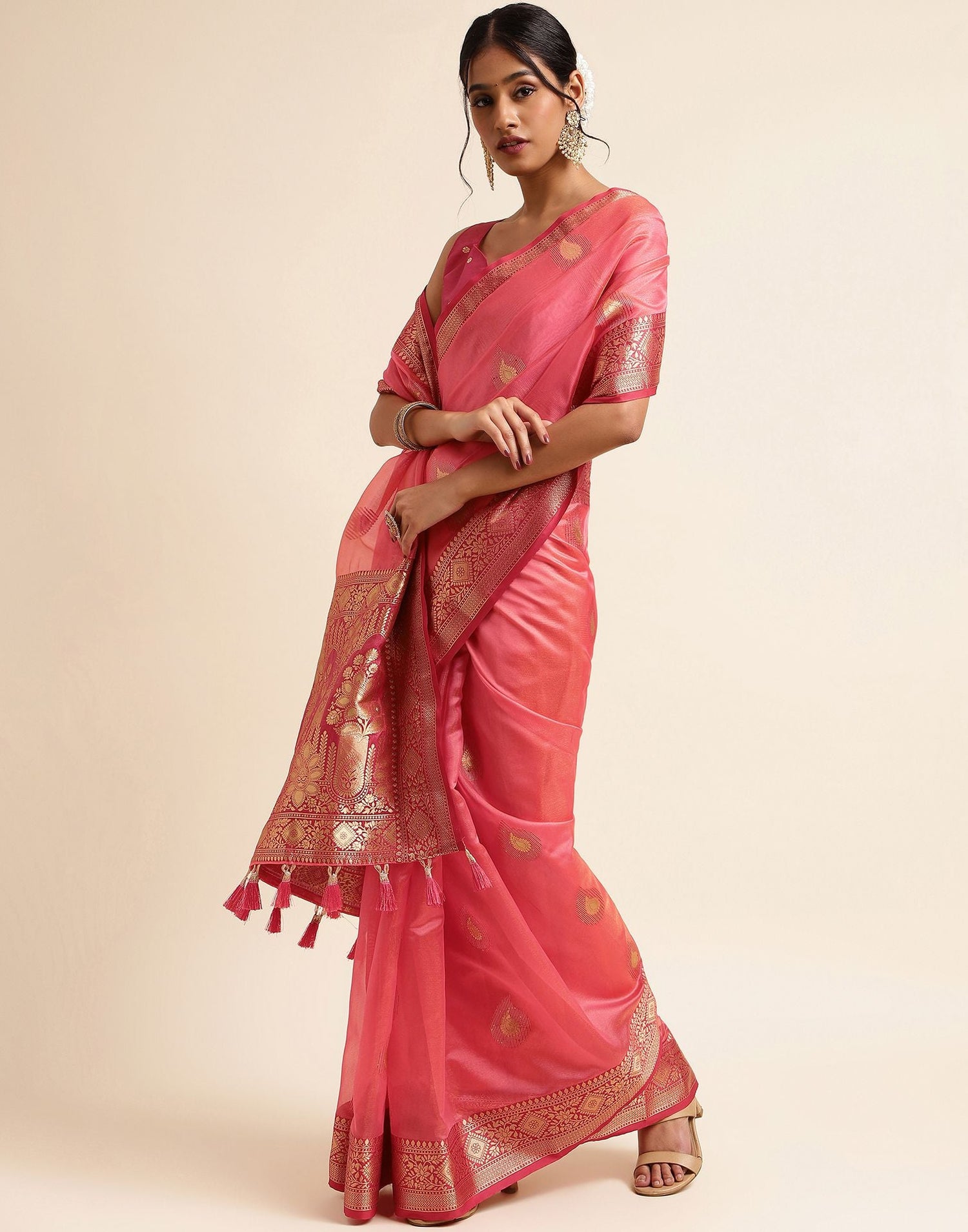 Rose Pink Silk Banarasi Saree | Leemboodi