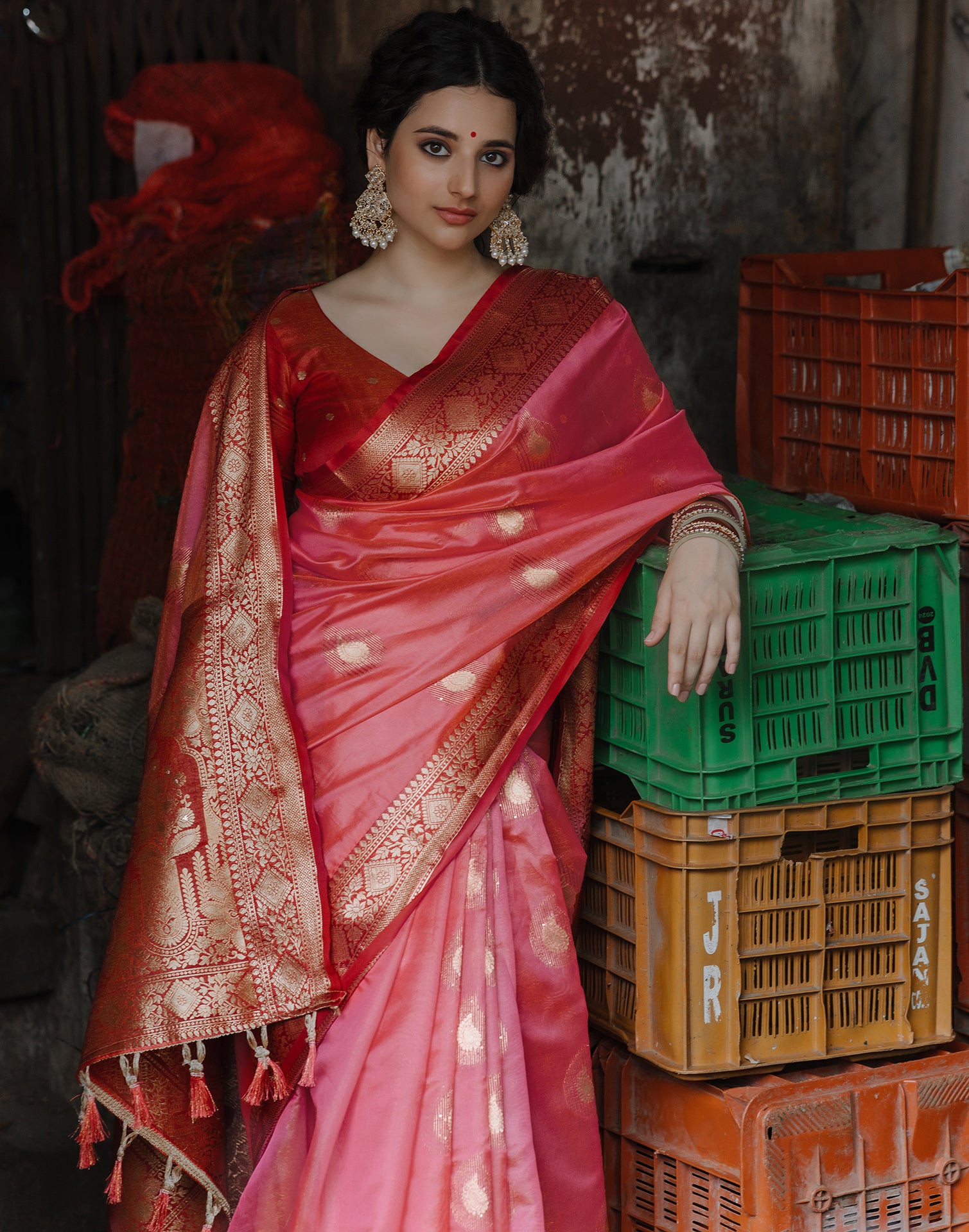 Rose Pink Silk Banarasi Saree