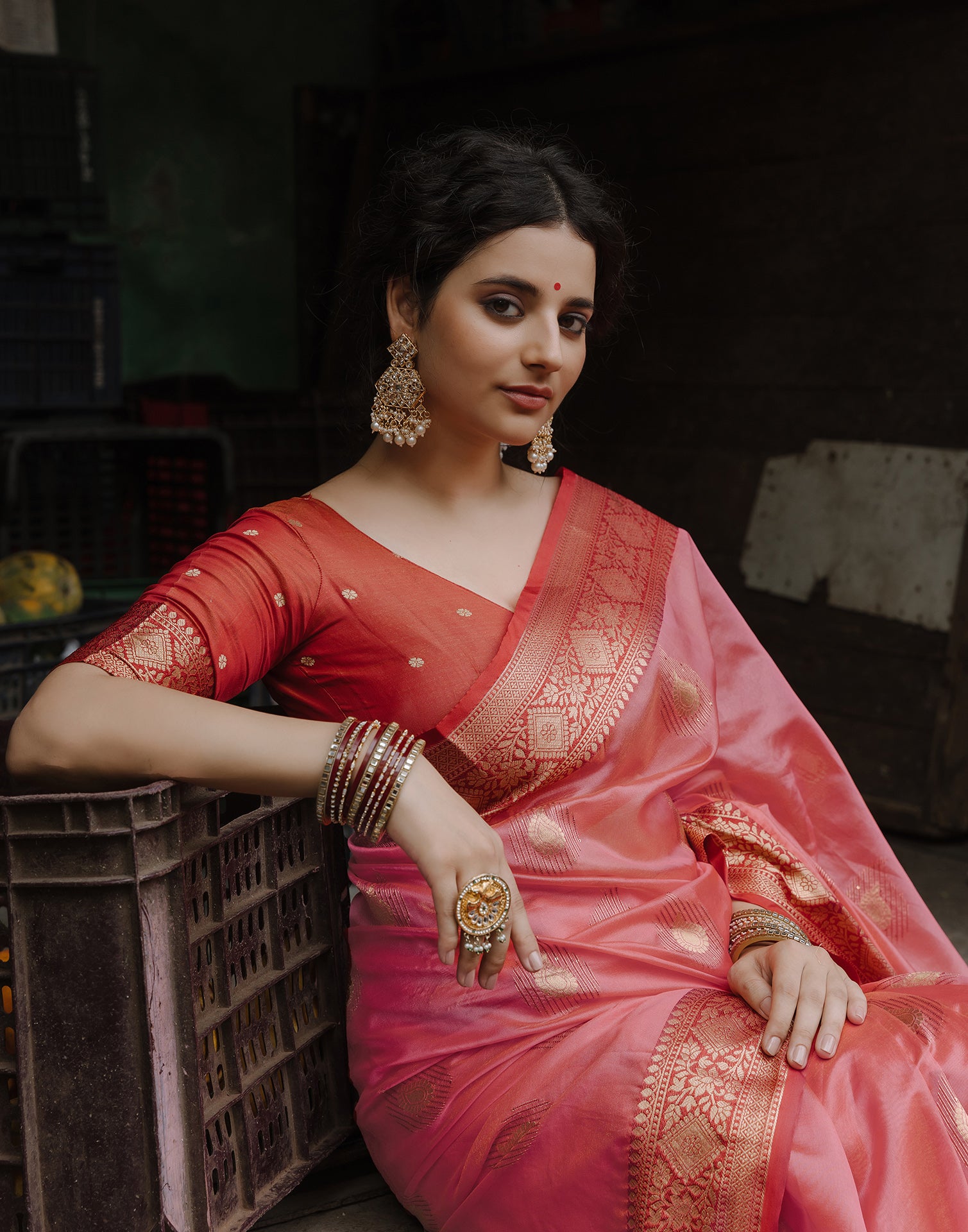 Rose Pink Silk Banarasi Saree