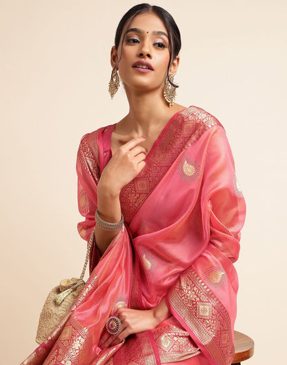 Rose Pink Silk Banarasi Saree | Leemboodi