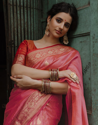 Rose Pink Silk Banarasi Saree