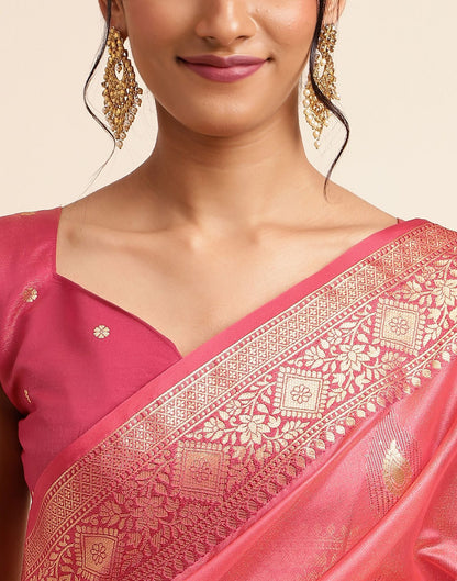 Rose Pink Silk Banarasi Saree | Leemboodi