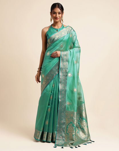 Rama Green Silk Banarasi Saree | Leemboodi