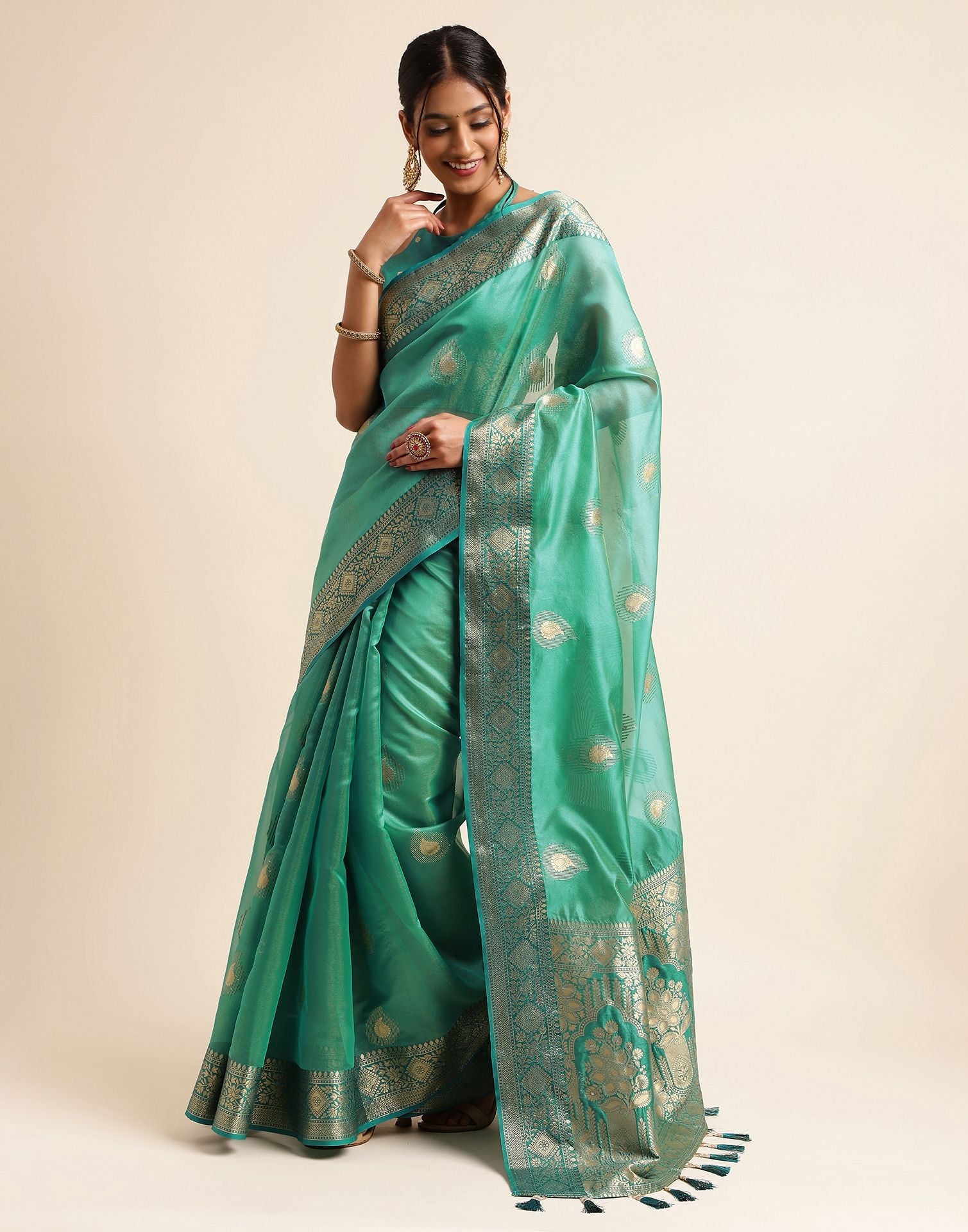 Rama Green Silk Banarasi Saree | Leemboodi