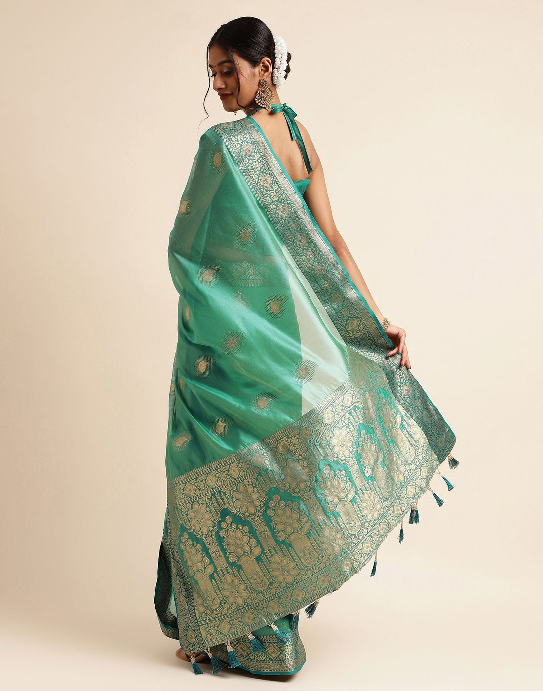 Rama Green Silk Banarasi Saree | Leemboodi